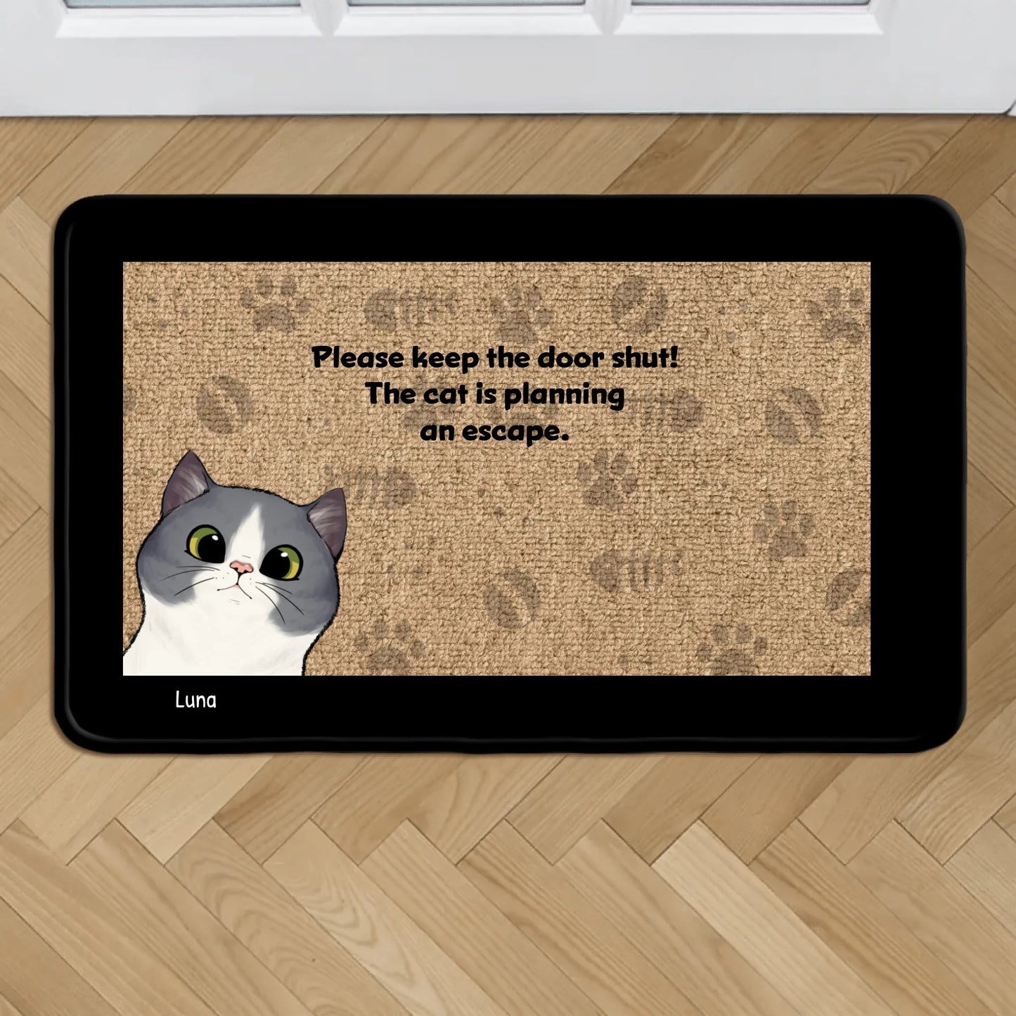 Personalized Doormat With Cat - Cats Plan An Escape