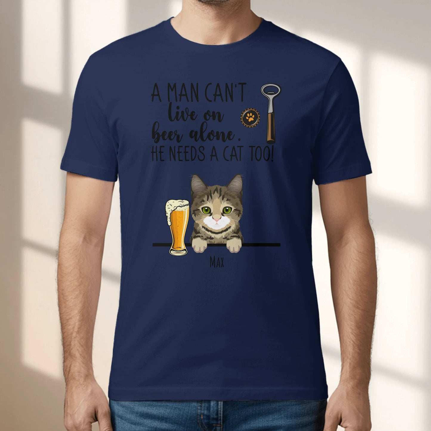 Personalized T-Shirt With Cat - Beer & Meow