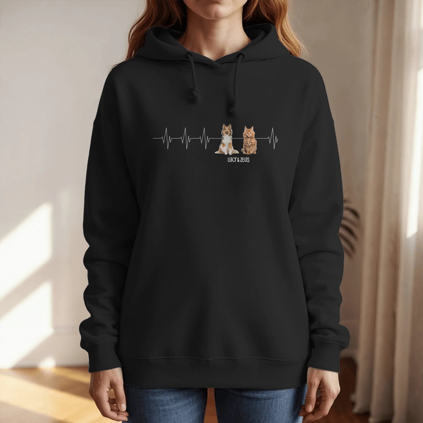 Personalized Hoodie With Dog or Cat - Heartbeat