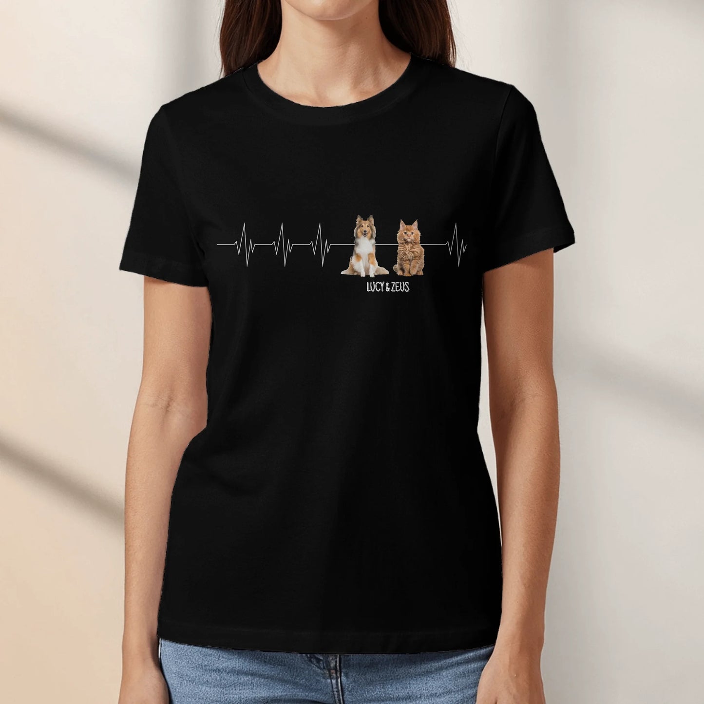 Personalized T-Shirt With Dog or Cat - Heartbeat