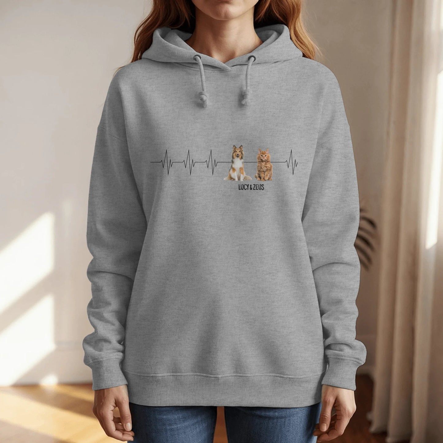 Personalized Hoodie With Dog or Cat - Heartbeat