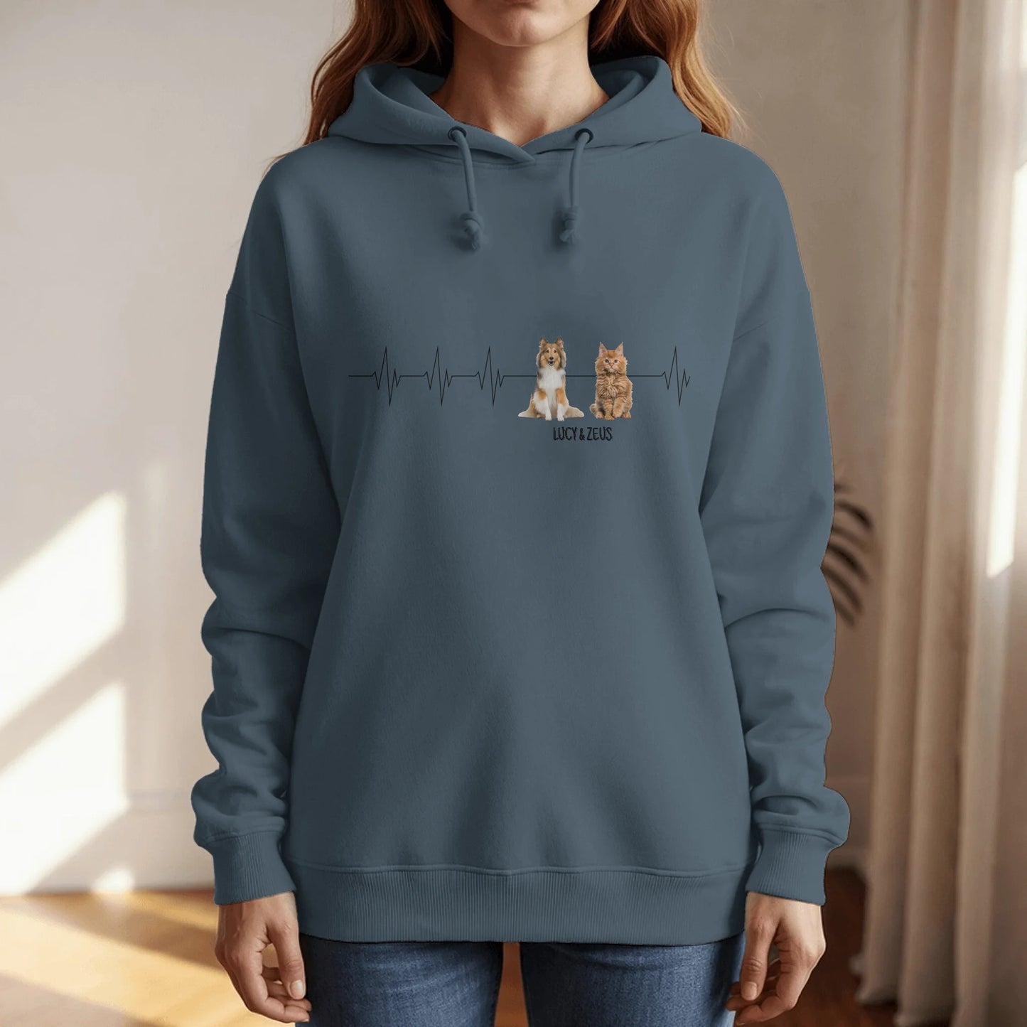 Personalized Hoodie With Dog or Cat - Heartbeat