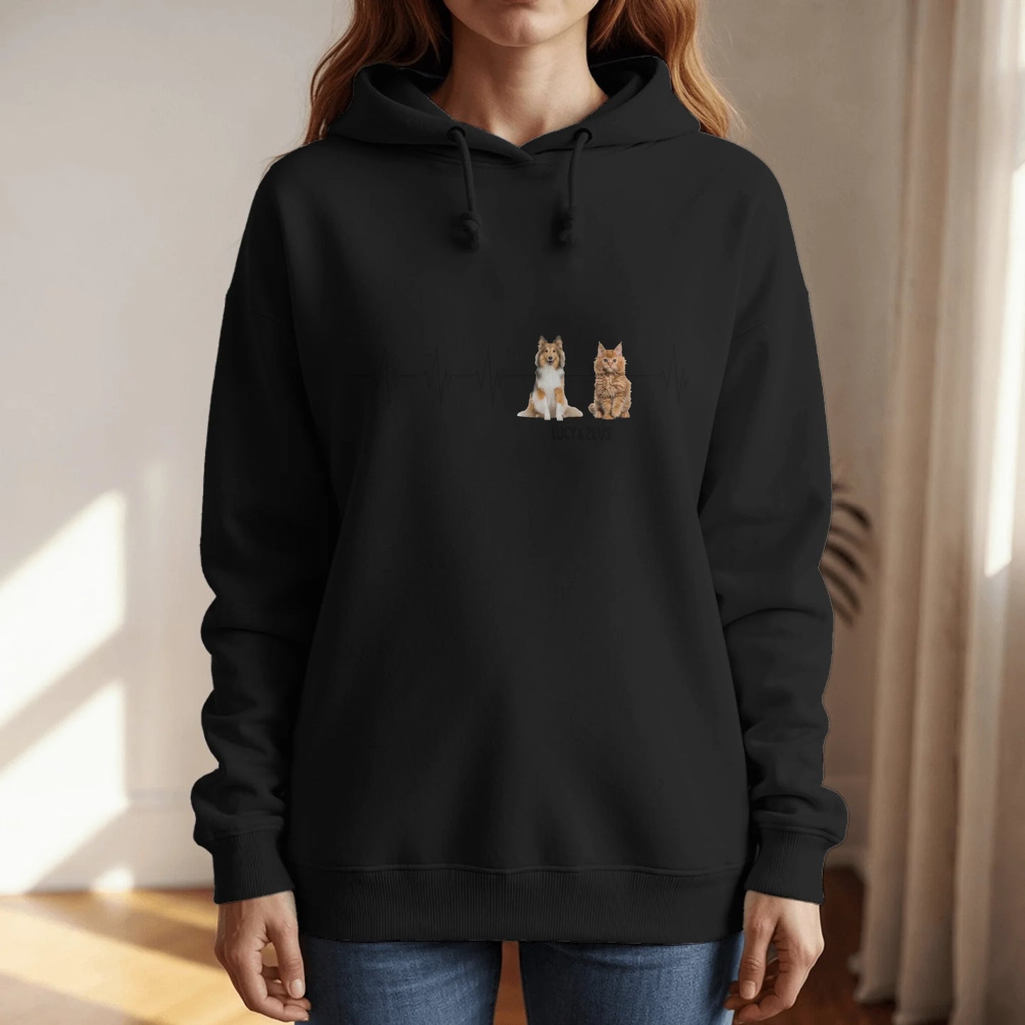 Personalized Hoodie With Dog or Cat - Heartbeat