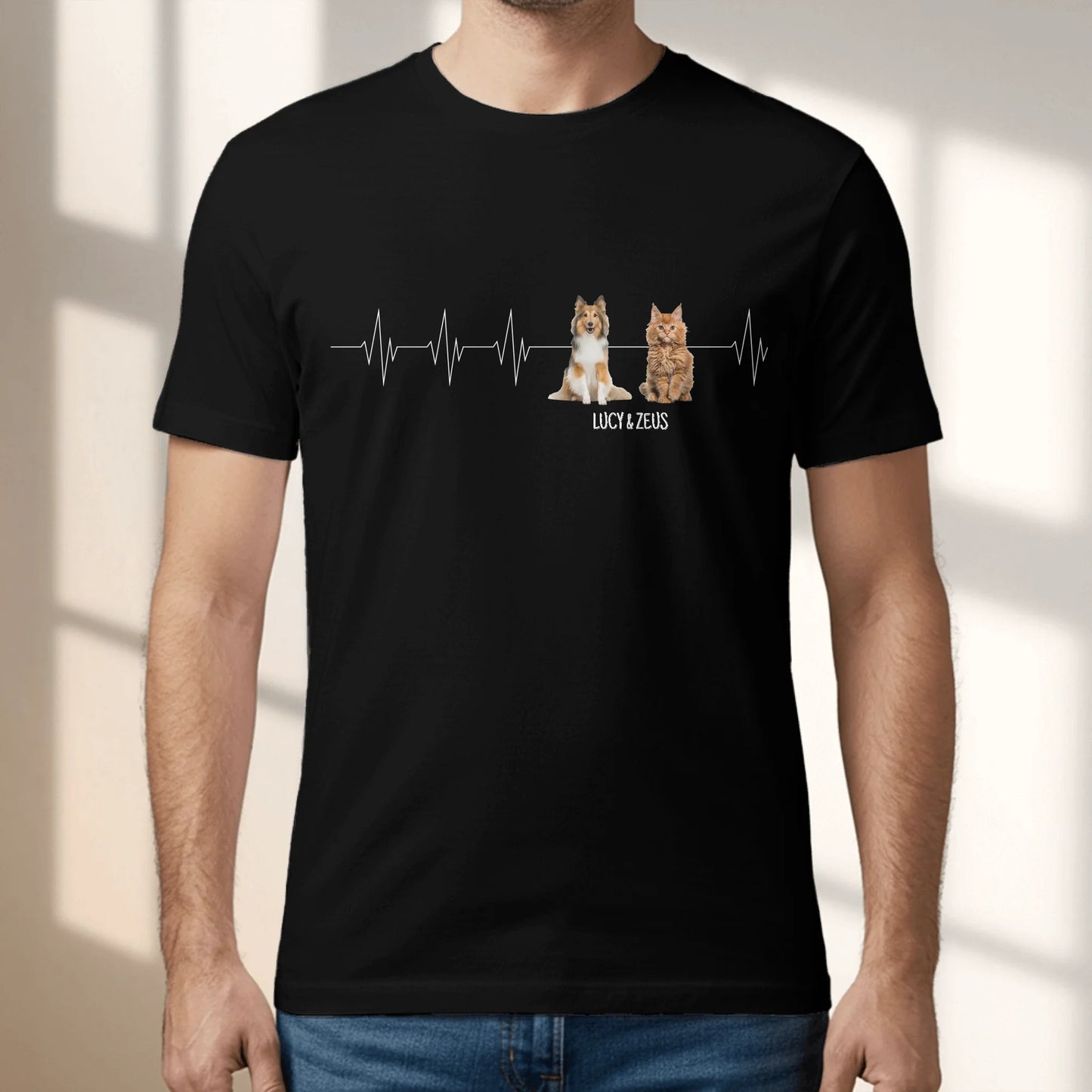 Personalized T-Shirt With Dog or Cat - Heartbeat