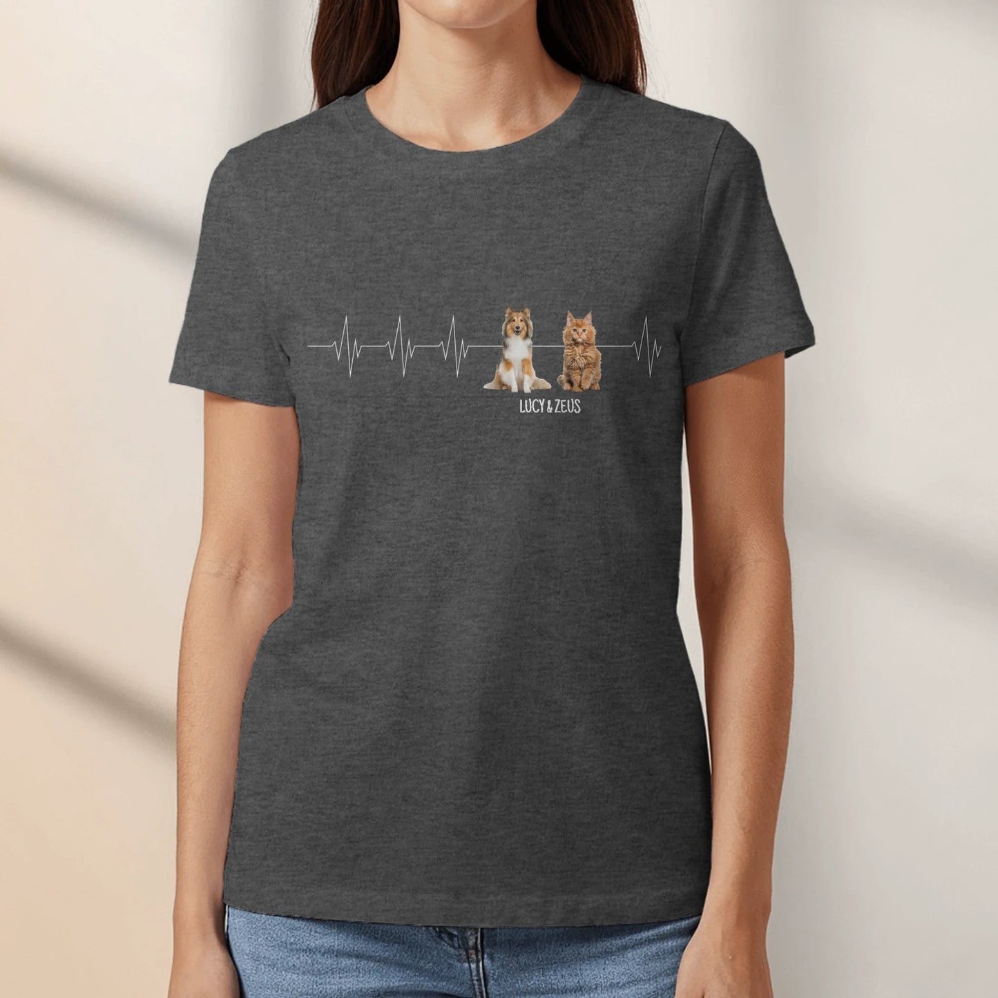 Personalized T-Shirt With Dog or Cat - Heartbeat