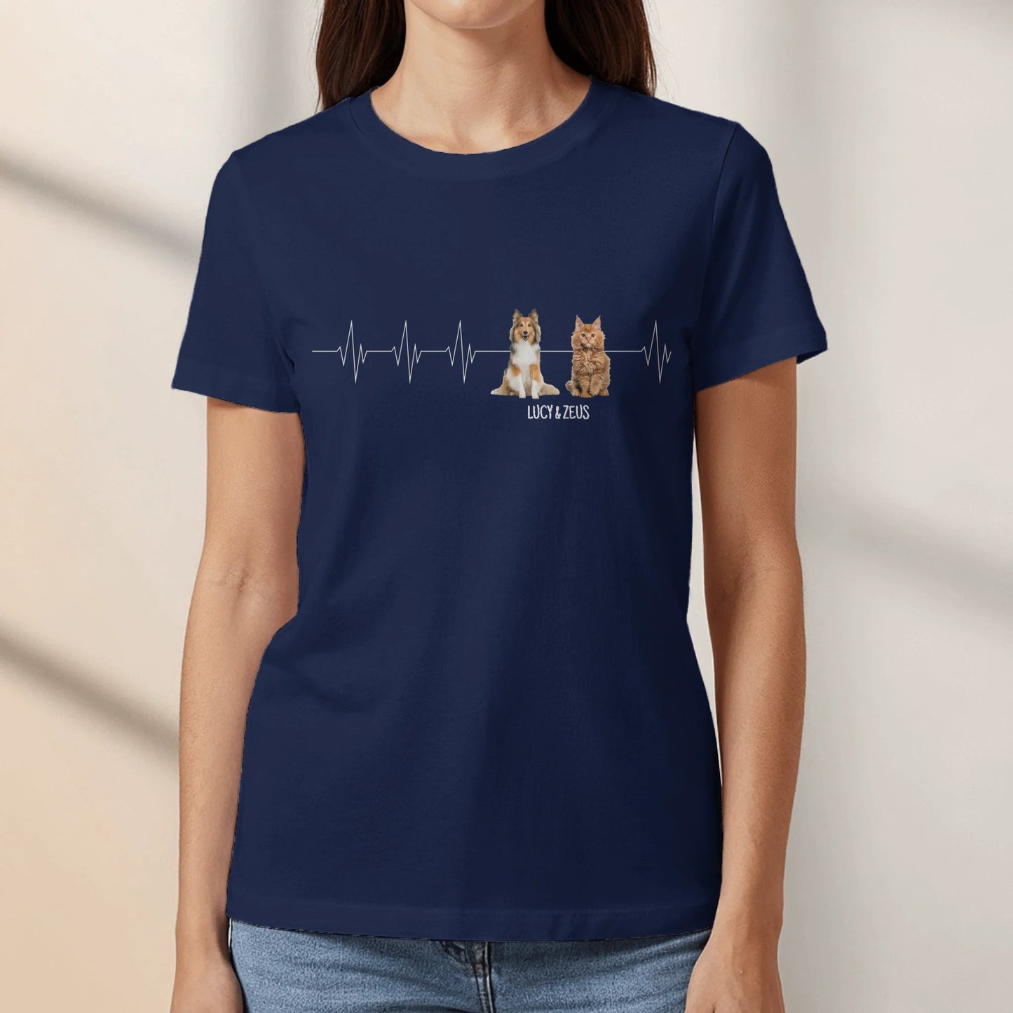 Personalized T-Shirt With Dog or Cat - Heartbeat